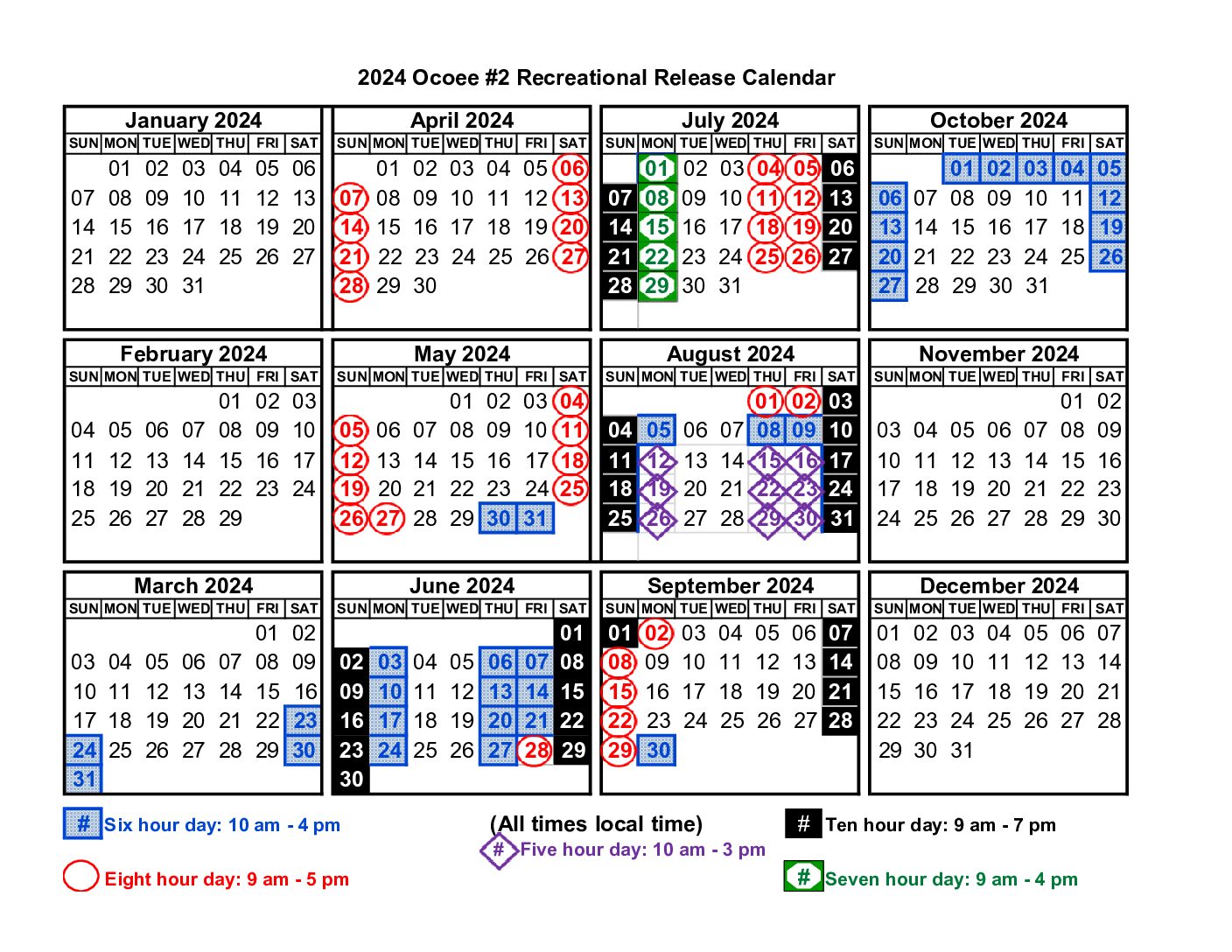 Ocoee 2 River Calendar