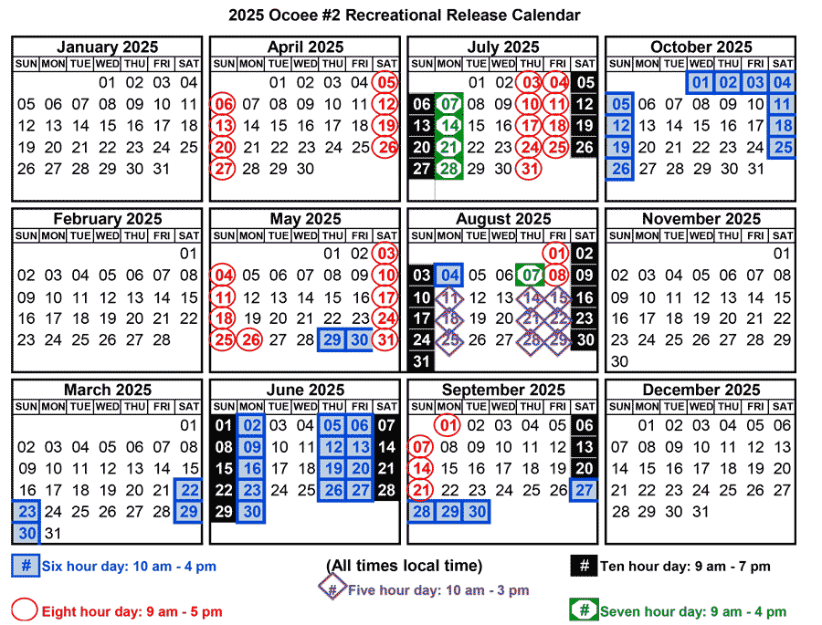 Ocoee 2 River Calendar