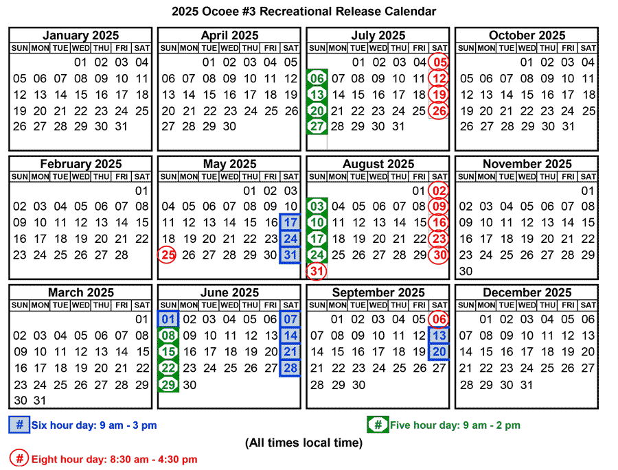 Ocoee 3 River Calendar